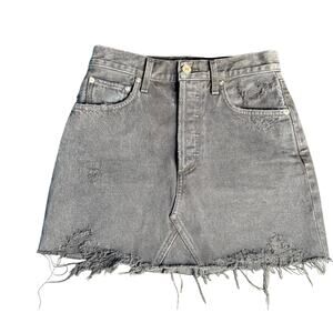 AGOLDE Quinn High Rise Denim Chic Mini Skirt Sz 24 Cult Wash Raw Hem Distressed